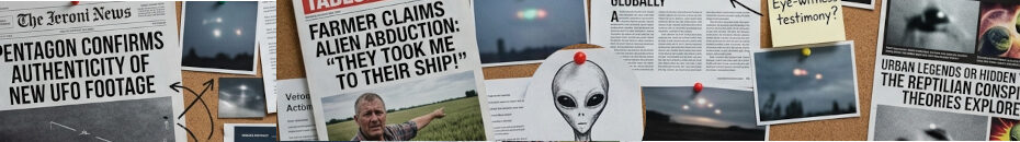 Image of news articles about aliens, ufos, alien abductions and lizards. (C) Born-Again-Christian.Org