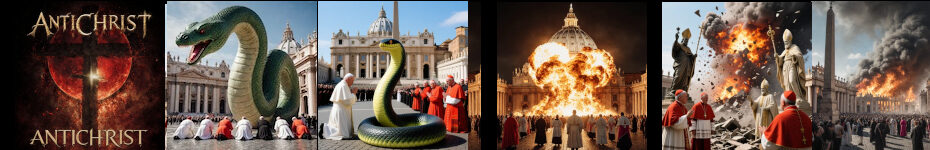Image of the Vatican, Serpent, pope, cardinals, catholics being destroyed for idolatry. (c) 25 Colin Melbourne